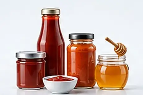 Sos şişesi, kavanoz, bal ve yağ